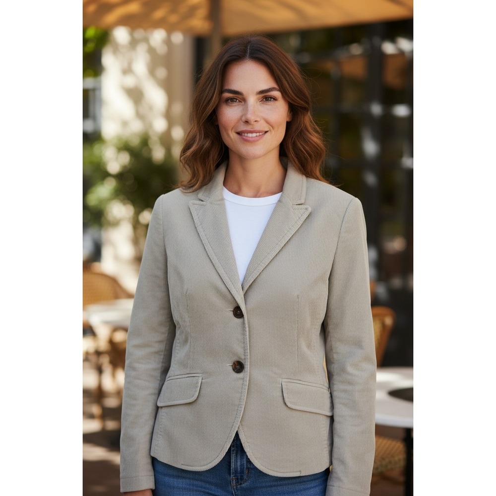 Esprit Corduroy‎ Blazer Jacket Neutral Tan Tailored Fit Size 4